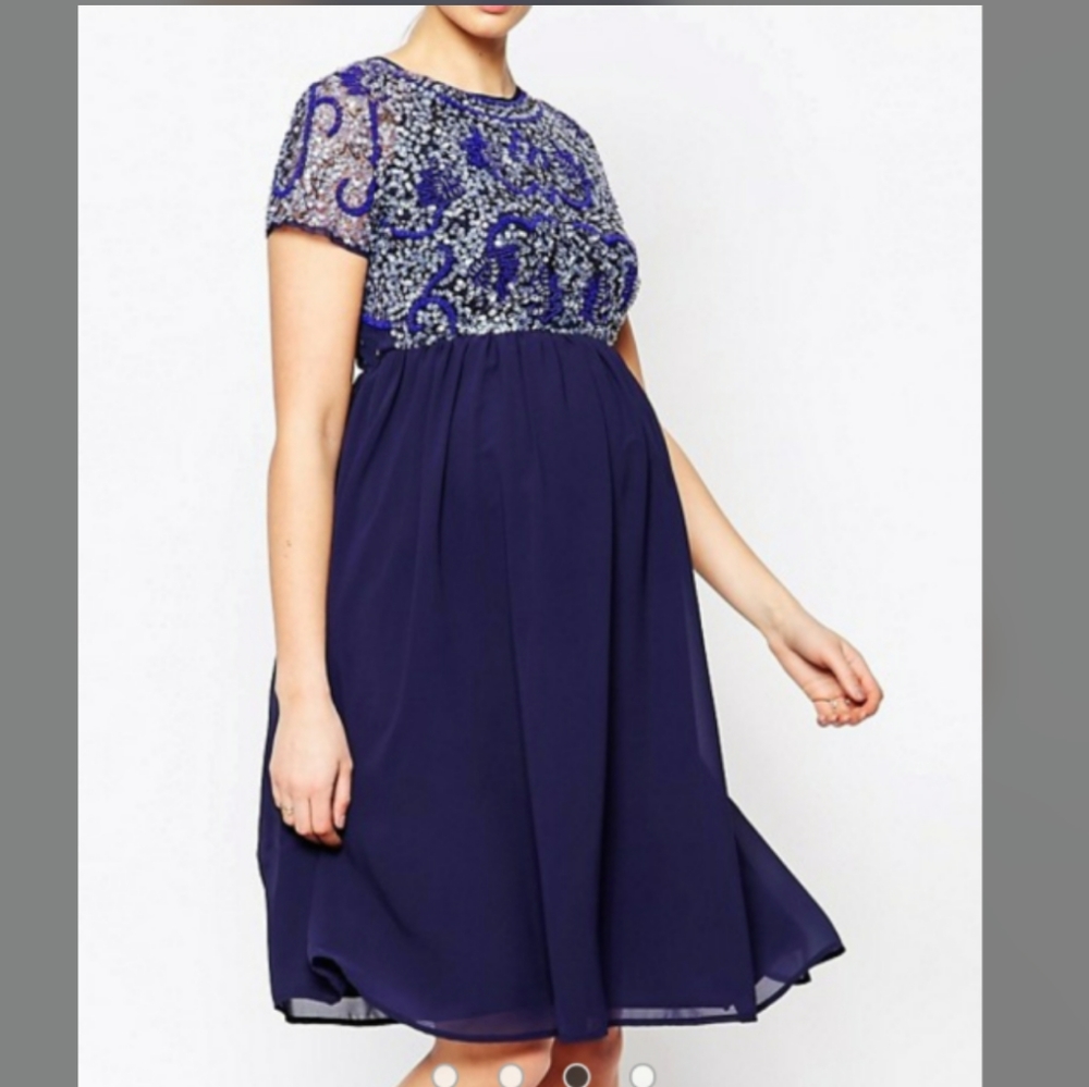 Blue beaded ASOS maternity dress